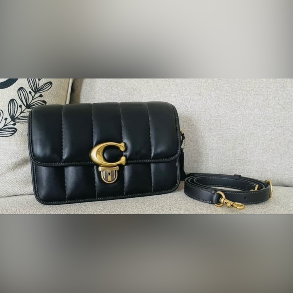 Coach Black Quilted Studio Nappa Leather Shoulder Bag & Cherry Charm